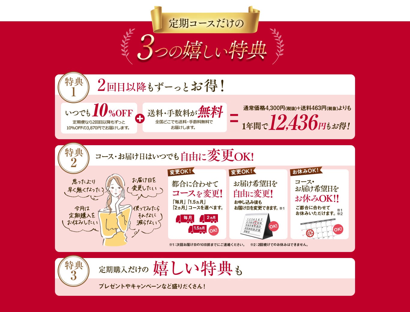 Hazumie 定期コースだけの3つの嬉しい特典