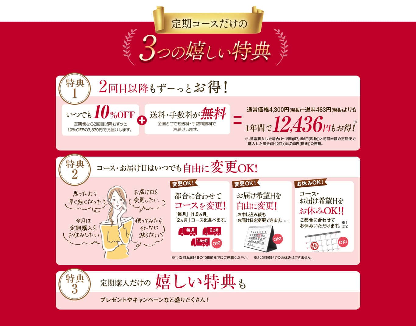 Hazumie 定期コースだけの3つの嬉しい特典