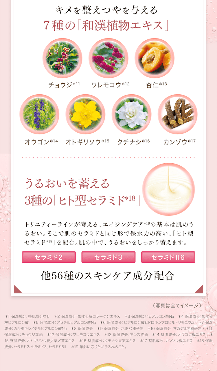 キメを整えつやを与える7種の「和漢植物エキス」