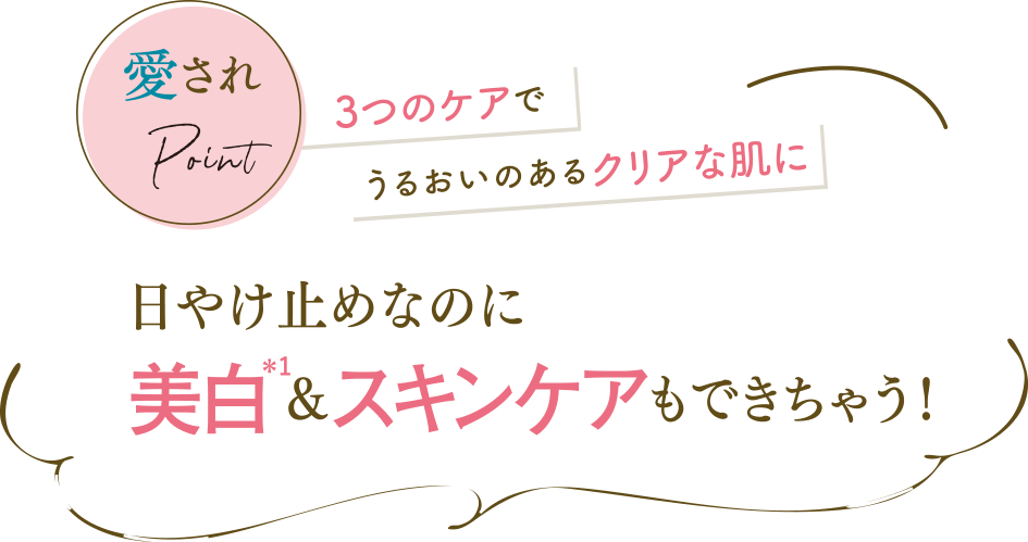 愛されPOINT 3つのケアでうるおいのあるクリアな肌に 日中美白＆スキンケアできるからずっときれいな肌でいられる♪