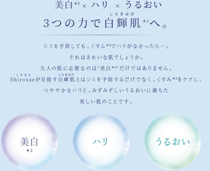 美白 × ハリ × うるおい　3つの力で白輝肌へ。