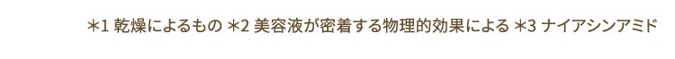 ＊1 乾燥によるもの ＊2 美容液が密着する物理的効果による ＊3 ナイアシンアミド